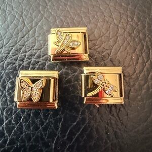 Sparkling Butterfly & Dragonfly Italian Charm Links – Gold Crystal Trio